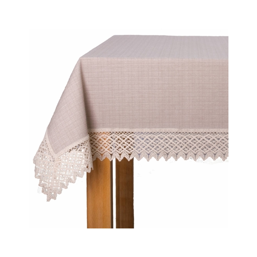 Obrus plamoodporny P130 cappucino z koronką K307, prostokątny