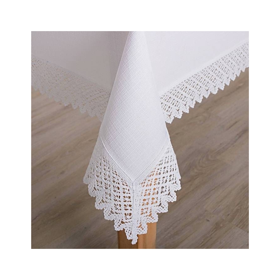 Obrus plamoodporny P130 cappucino z koronką K307, prostokątny