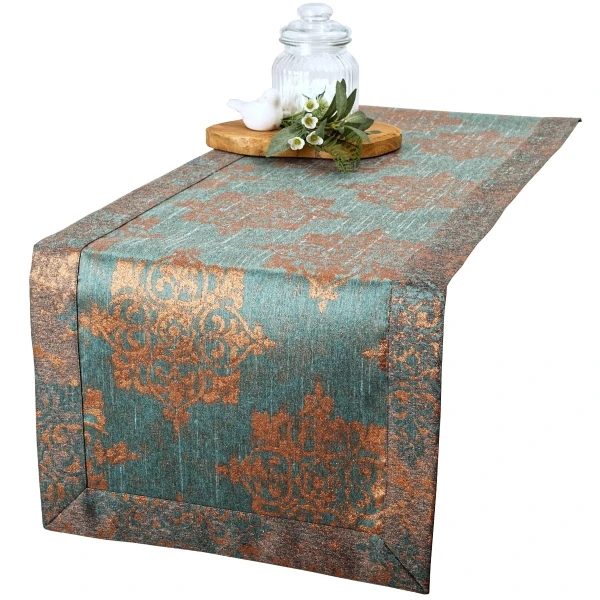 Bieżnik na stół plamoodporny, miedziany w ornament, manki