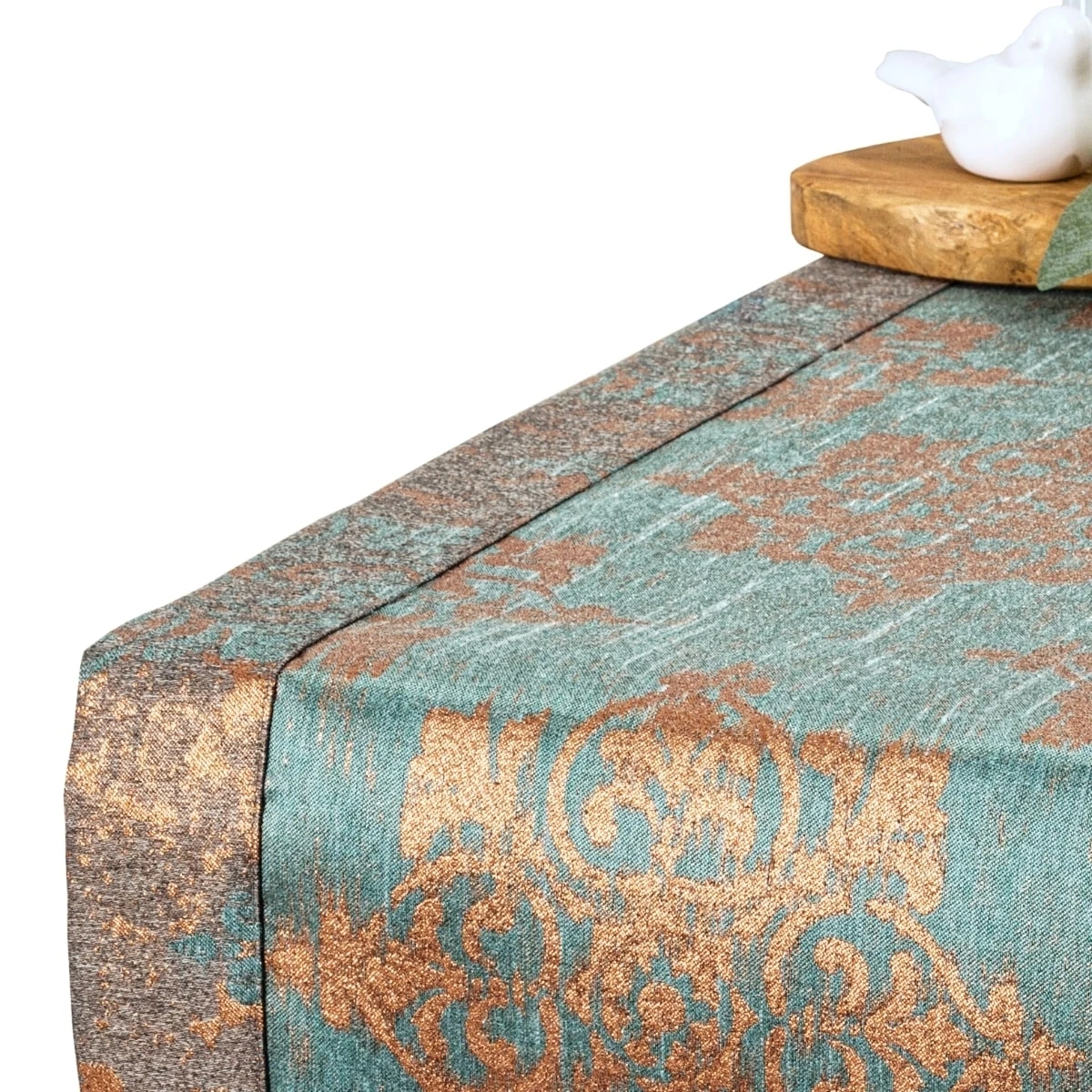 Bieżnik na stół plamoodporny, miedziany w ornament, manki