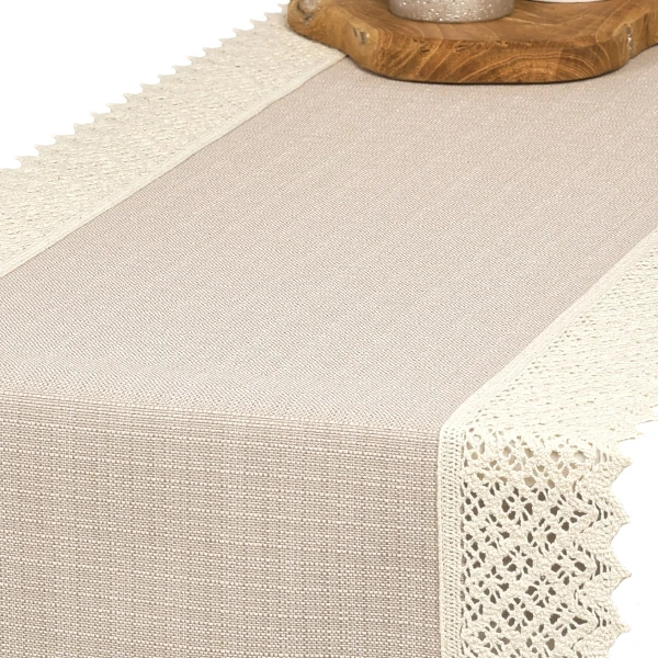 Bieżnik P130 cappucino z koronką K307 ecru