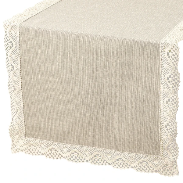 Bieżnik plamoodporny P130 cappucino z koronką K205 ecru