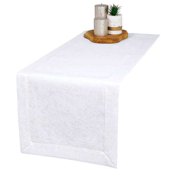 Bieżnik na stół plamoodporny, biały, mankiet 5 cm - Marm