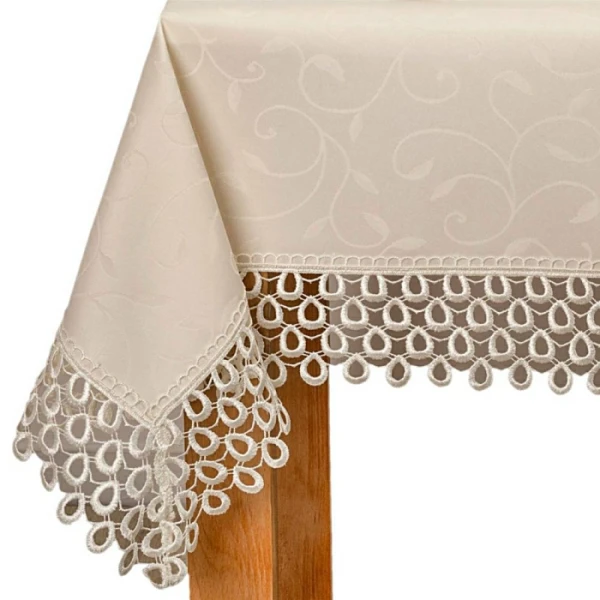 Obrus plamoodporny Dafne ecru z gipiurą G0609