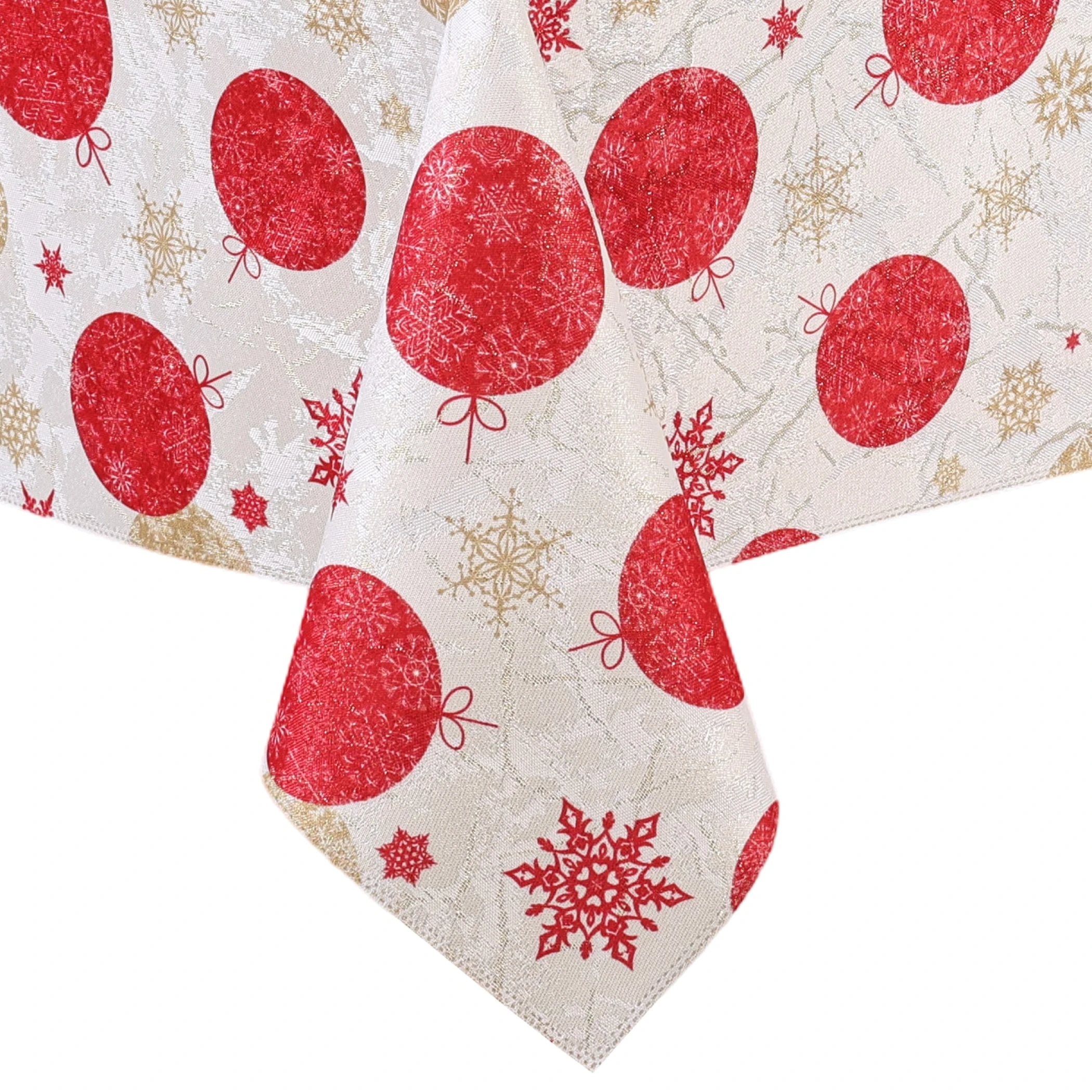 Obrus Plamoodporny Bożonarodzeniowy- Złote i Czerwone Bomb