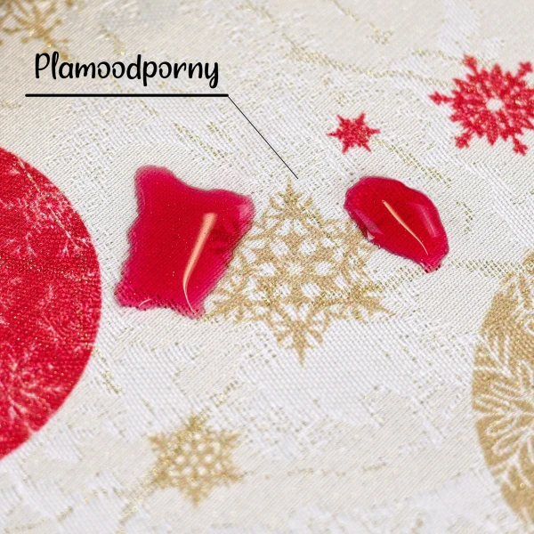 Obrus Plamoodporny Bożonarodzeniowy- Złote i Czerwone Bomb