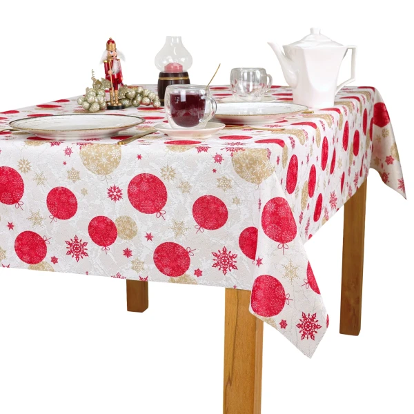 Obrus Plamoodporny Bożonarodzeniowy- Złote i Czerwone Bomb