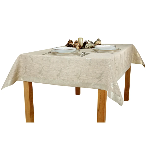 Elegancki, Beżowo-Złoty Obrus Bożonarodzeniowy Plamoodpor