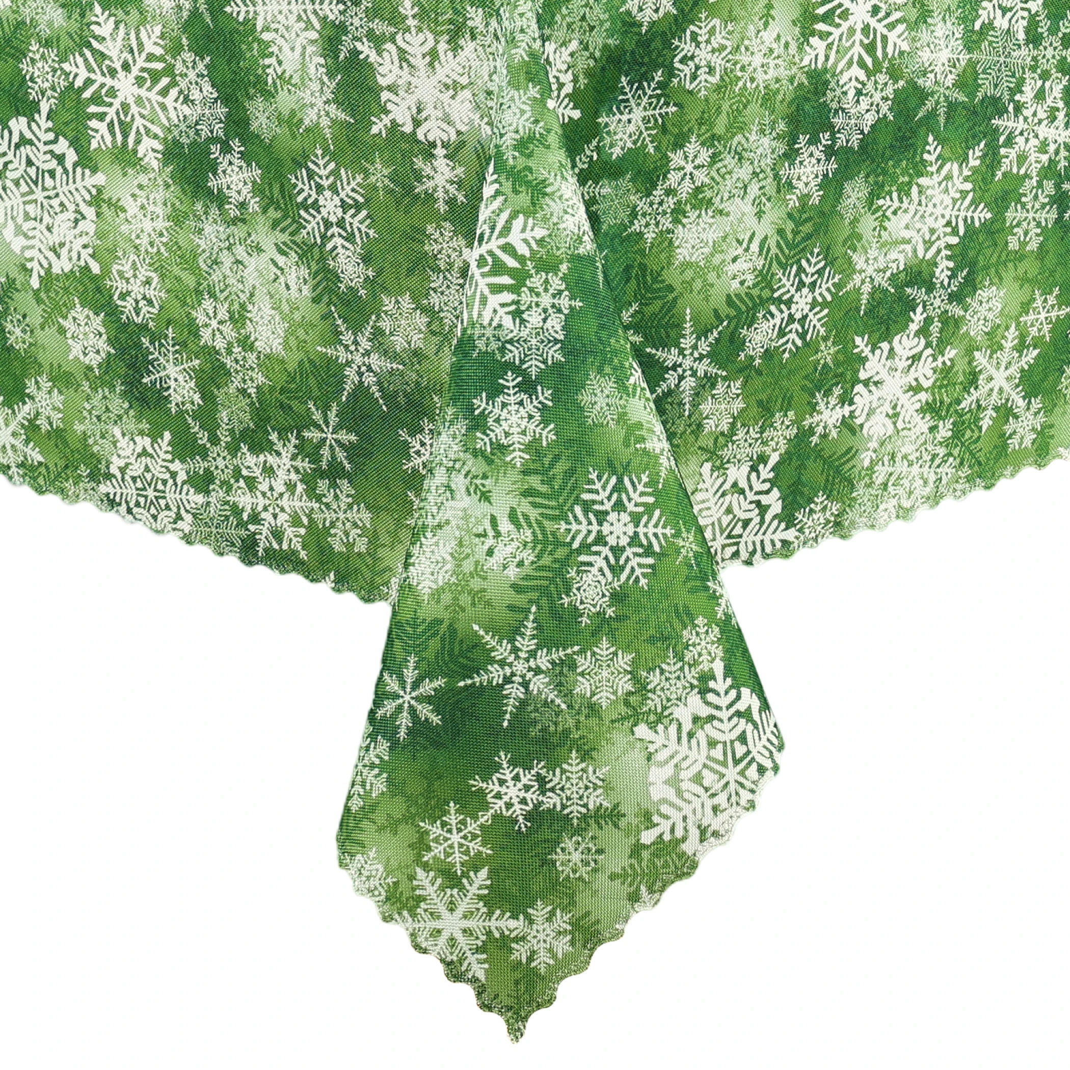 Obrus Bożonarodzeniowy Plamoodporny Zielony w Śnieżynki  
