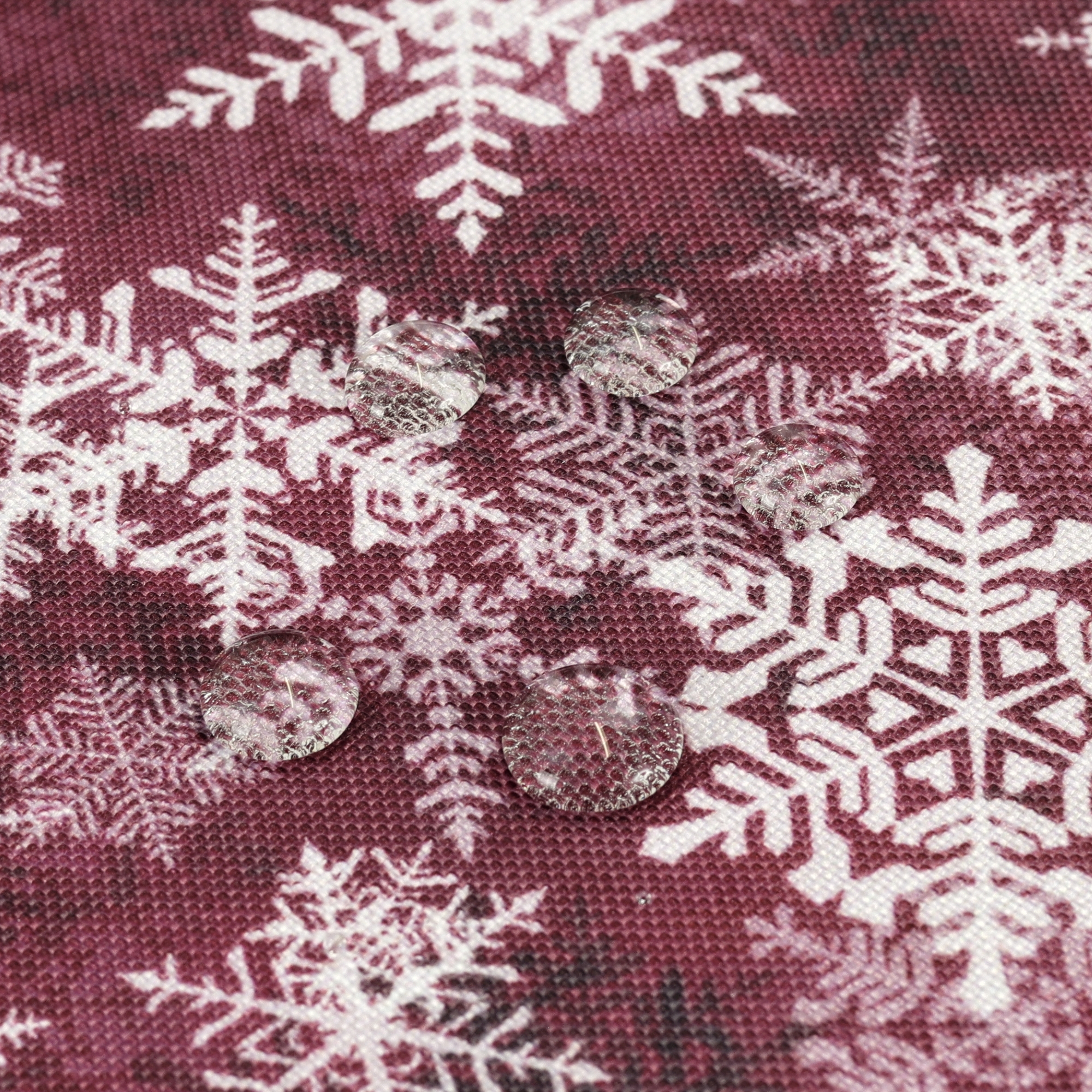 Obrus Bożonarodzeniowy Plamoodporny Bordowy w Śnieżynki -