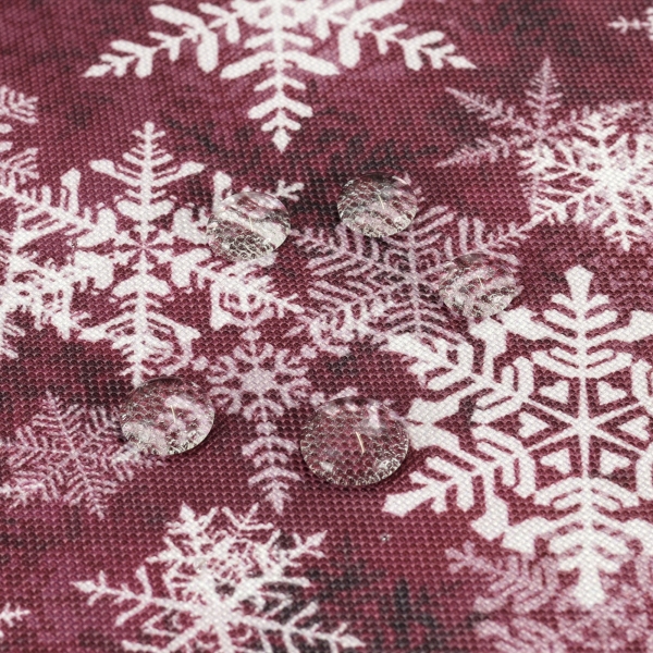 Obrus Bożonarodzeniowy Plamoodporny Bordowy w Śnieżynki -