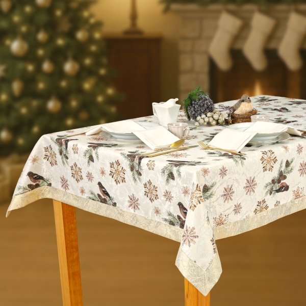 Obrus Bożonarodzeniowy Plamoodporny – Ptaki i Śnieżynki