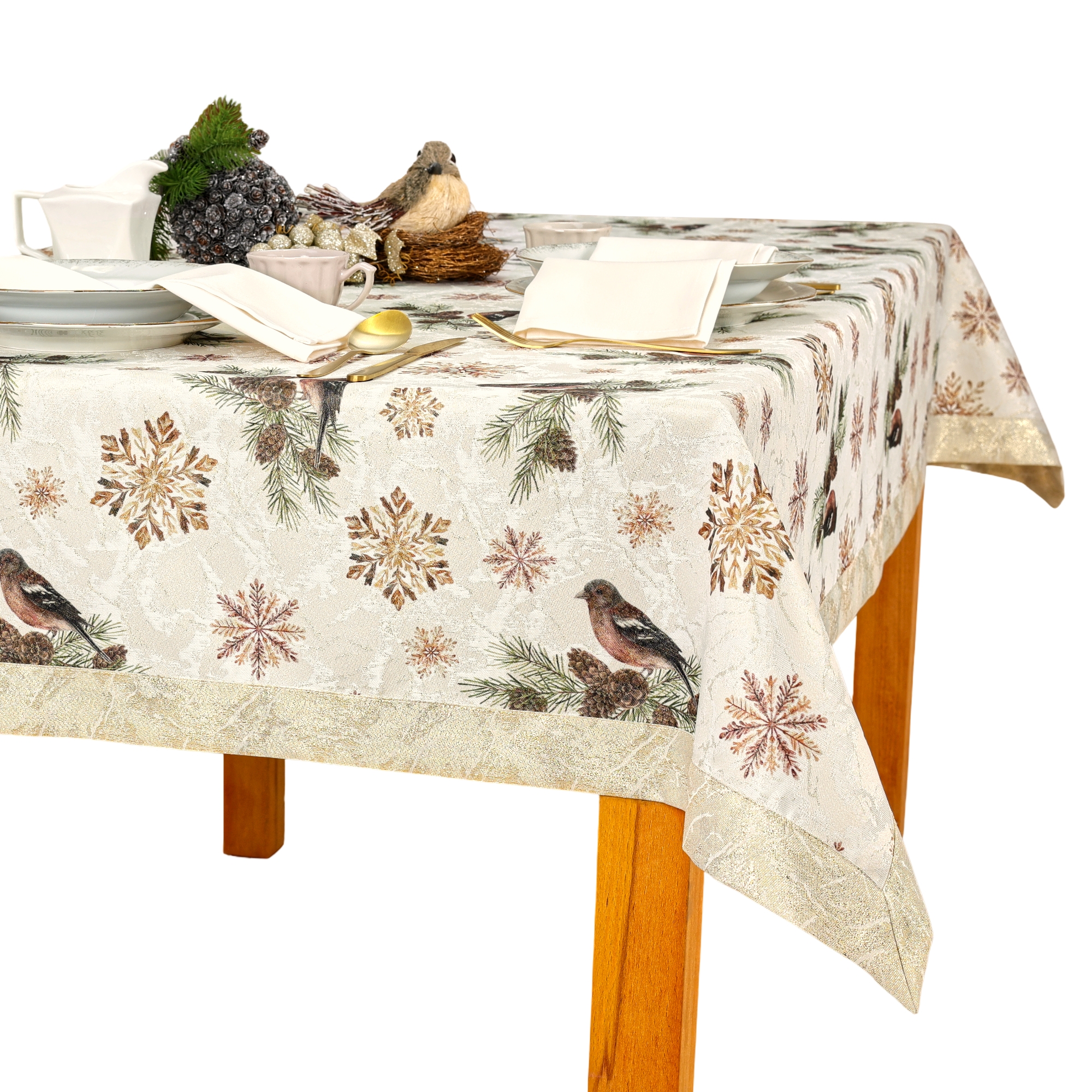 Obrus Bożonarodzeniowy Plamoodporny – Ptaki i Śnieżynki